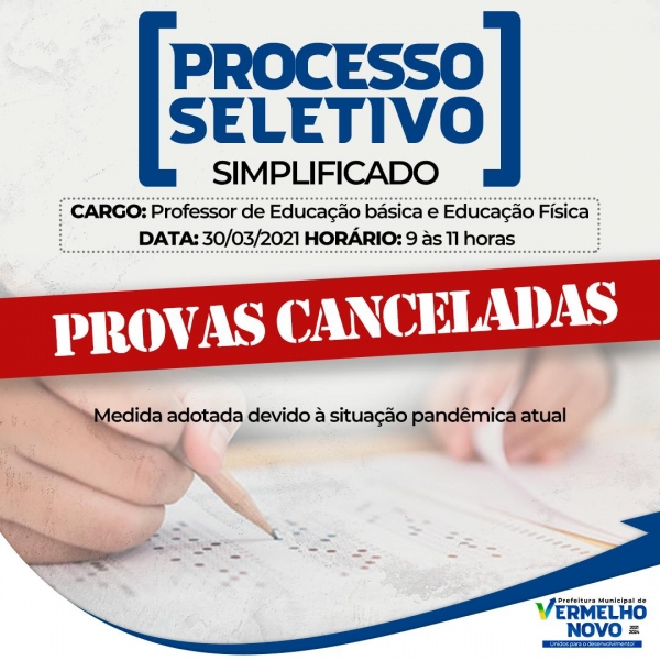 A PREFEITURA MUNICIPAL DE VERMELHO NOVO, comunica o cancelamento.