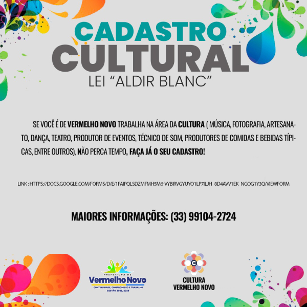 Prefeitura abre cadastro para aprojeots da lei Aldir Blanc 2025